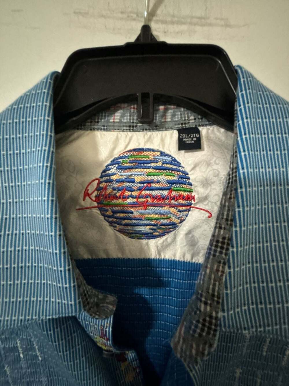 Robert Graham Button-Up Shirt Size 2XL/2TG Blue Geometric Long Sleeve
